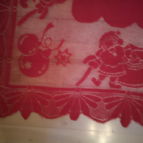 Red Lace Christmas Tablecloth 54"x 72" Rectangle w/ Christmas Theme Designs - Picture 4 of 7